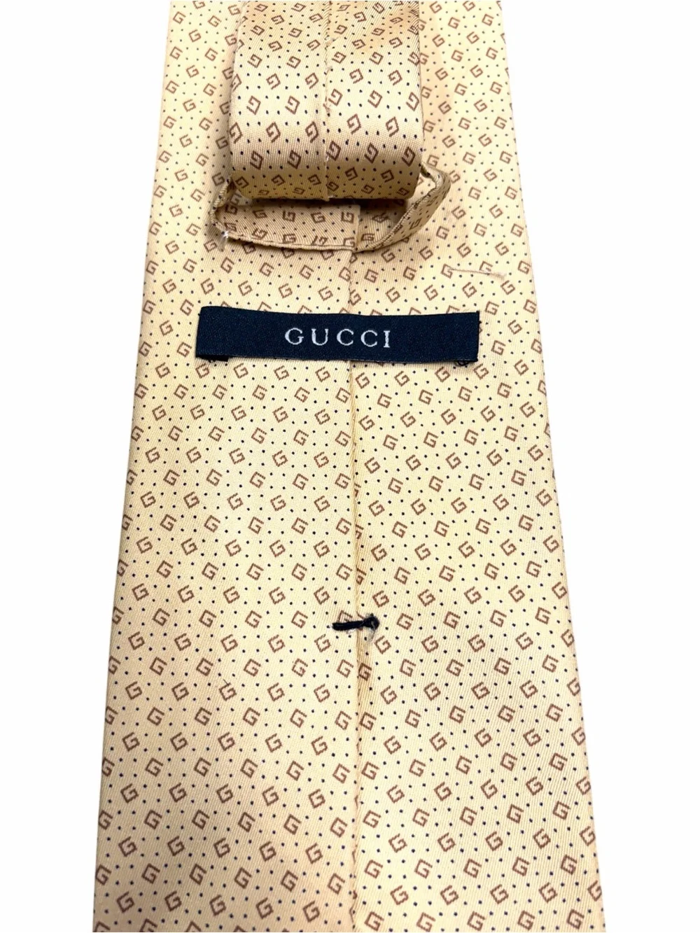 Vintage Gucci Pale Yellow Silk Tie with Micro GG Pattern